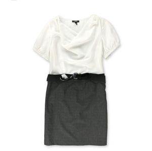 AGB Womens Stretch White Top Black Pencil Skirt Bottom Belted Size 14